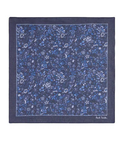 Paul Smith Cotton Floral Pocket Square In Blue