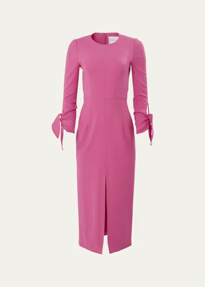 Carolina Herrera Sleeve-tie Wool-blend Midi Dress In Pink