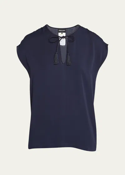 Giorgio Armani Official Store Blouse In Double Silk Georgette In Blue