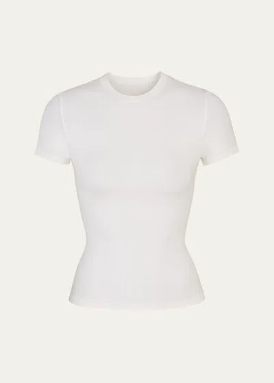 Skims Off-white Cotton Jersey T-shirt In Periwinkle