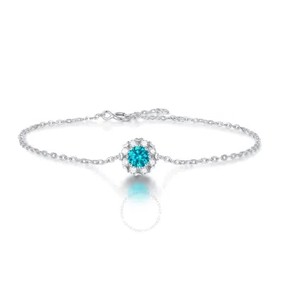Stella Valentino Sterling Silver With 0.50ctw Lab Created Moissanite & Blue Topaz Round Halo Adjustable Station Charm