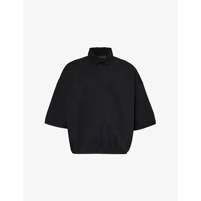 Essentials Fear Of God  Mens Black  Brand-patch Relaxed-fit Cotton-blend Polo Shirt