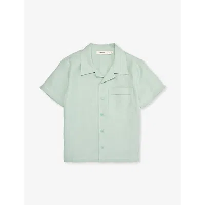 Pangaia Boys Eucalyptus Blue Kids Regular-fit Short-sleeve Linen Shirt 3-12 Years