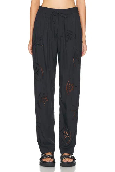 Isabel Marant Hectorina Broderie Anglaise Modal-blend Wide-leg Pants In Faded Black