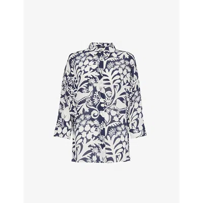 Weekend Max Mara Womens Navy Floral-print Relaxed-fit Silk-crepe Shirt