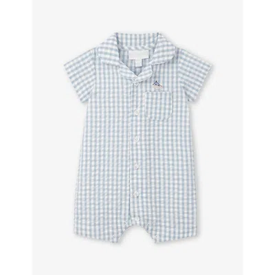 The Little White Company Babies'  Blue Gingham-check Seersucker Organic-cotton Shortie 0-24 Months