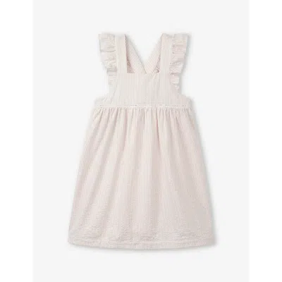 The Little White Company Kids'  Dusty Rose Stripe Seersucker Organic-cotton Pinafore Dress 18 Months-6 Year