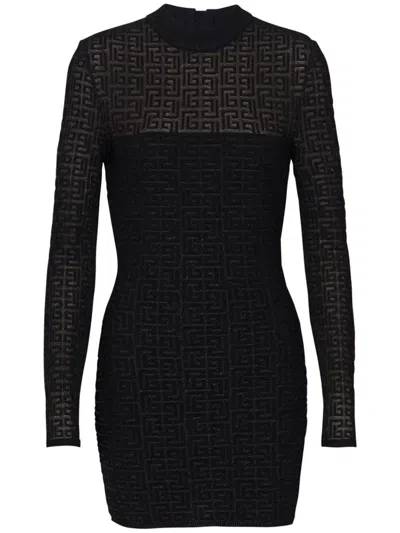 Balmain Pb Maze Monogram Knit Dress Clothing In Black