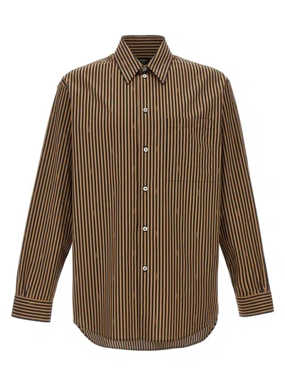 Fendi Pequin Striped Poplin Shirt In Brown