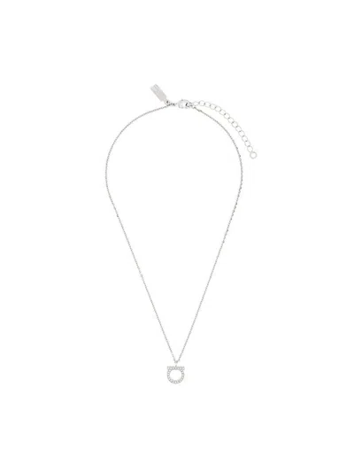 Ferragamo Hook Necklace With Crystals Accessories In Grey