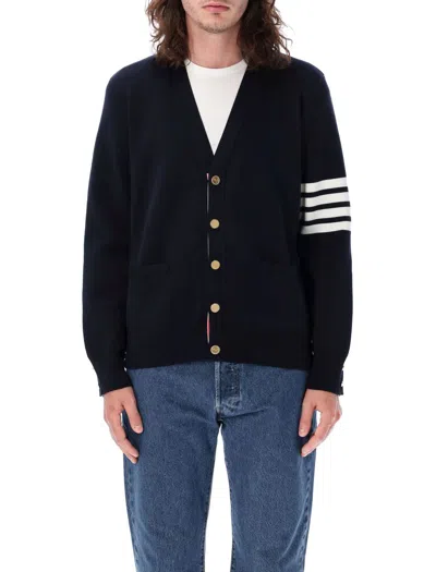Thom Browne Milano Stitch V Neck Cardigan In Cotton In Navy