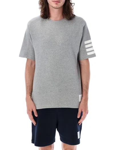Thom Browne T-shirt With 4 Bar Stripes In Lt Grey
