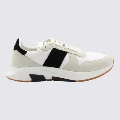 Tom Ford Ivory And Black Canvas And Suede Sneakers In White