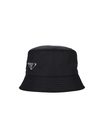 Prada Logo Bucket Hat In Black