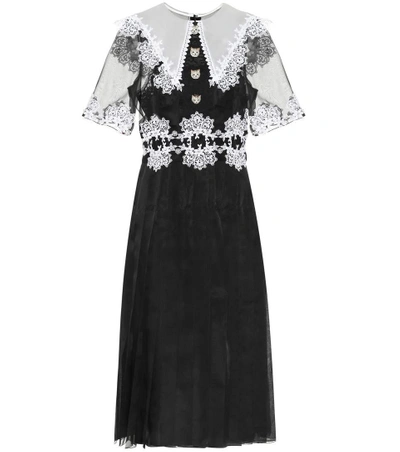 Dolce & Gabbana Lace-trimmed Pleated Silk-blend Organza Dress In Black