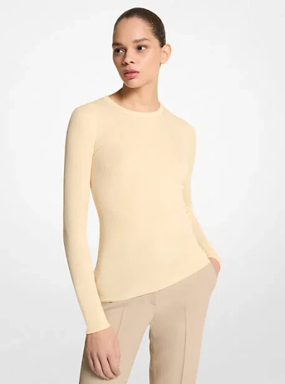 Michael Kors Rib Knit Cashmere Top In Natural