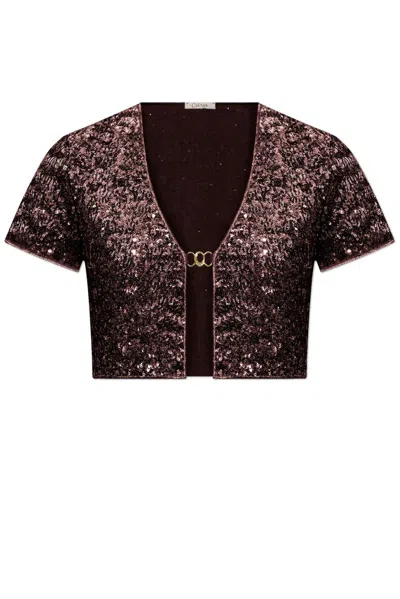 Oseree Sequinned Cropped Cardigan In Purple