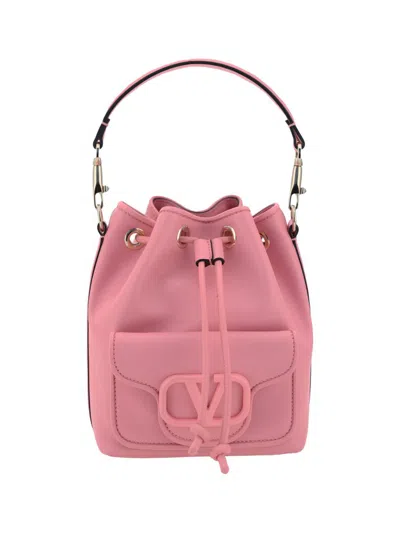 Valentino Garavani Calfskin Double Strap Bucket Bag In Pink