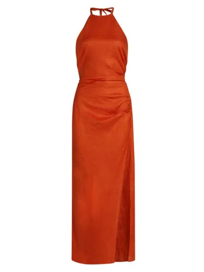Reformation Sadey Linen Dress In Blood Orange