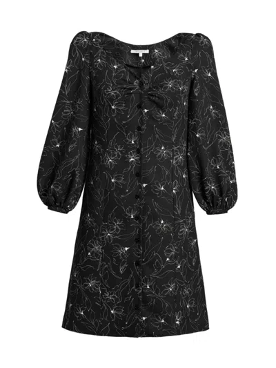 Santorelli Nora Floral-print Sweetheart Mini Dress In Black