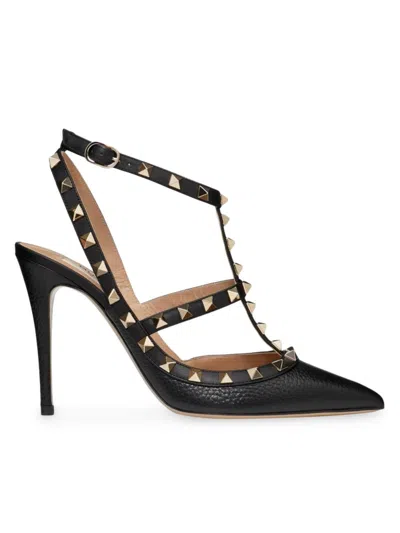 Valentino Garavani Rockstud Caged 100 Grainy Leather Pump In Black