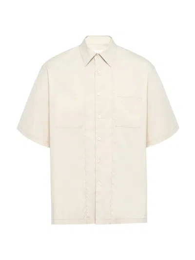 Prada Short-sleeved Stretch Cotton Shirt In Beige