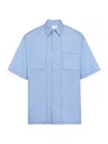 Prada Short-sleeved Stretch Cotton Shirt In Blue