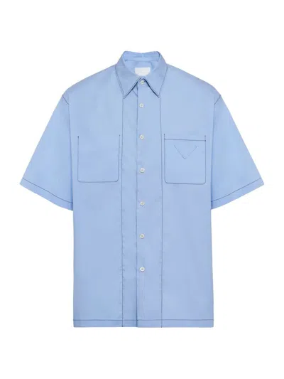 Prada Short-sleeved Stretch Cotton Shirt In Blue