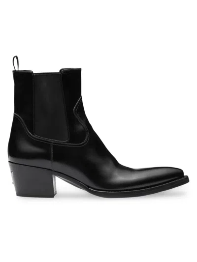 Prada Brushed Leather Chelsea Boots In Black