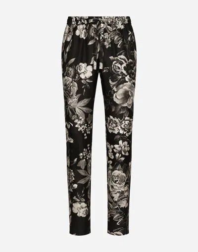 Dolce & Gabbana Silk Twill Jogging Pants With Floral Print In プリ