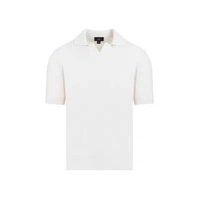 Dunhill Ribbed Mulberry Silk And Cotton-blend Polo Shirt In White
