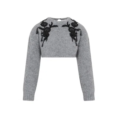 Erdem Bead-embellished Ribbed-knit Jumper In Grey