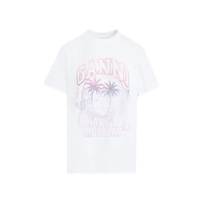 Ganni Logo-print Cotton T-shirt In White