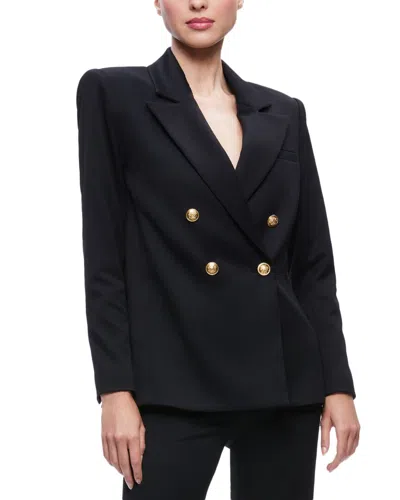 Alice And Olivia Anthony Double-breasted Strong-shoulder Blazer In Black