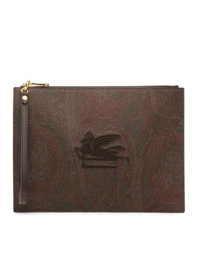 Etro Clutch With Jacquard Paisley Print In Brown