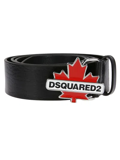 Dsquared2 Leather Canada Leaf-buckle Belt In Nero