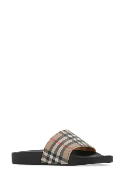 Burberry Brown & Beige Check Sandals In A7028