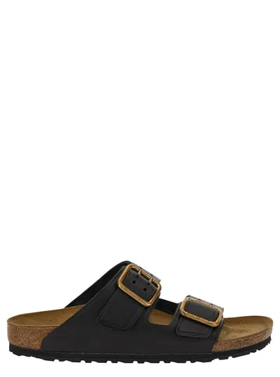 Birkenstock 'arizona' Black Slip-on Sneakers With Branded Buckles In Leather Man