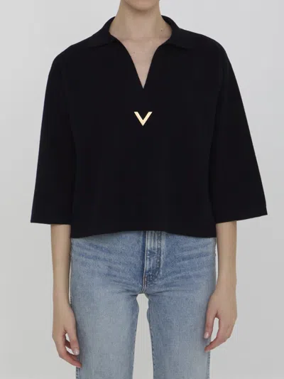 Valentino V-logo Virgin Wool Jumper In Blue