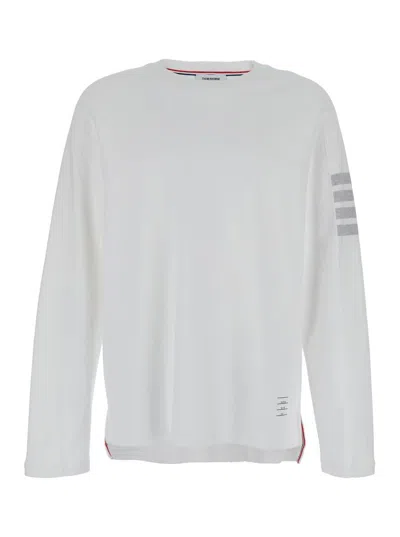 Thom Browne Long Sleeve Tee W/ 4 Bar Stripe In Milano Cotton In White