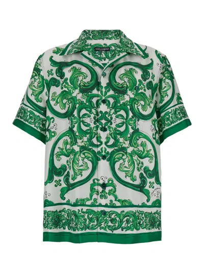 Dolce & Gabbana Maiolica Look 8 Stamoa Su Seta In Green