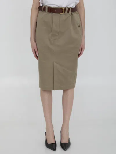 Saint Laurent Pencil Skirt In Cotton Gabardine In Beige