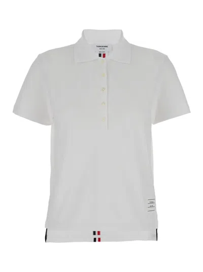 Thom Browne Relaxed Fit Short Sleeve Polo W/ Center Back Rwb Stripe In Classic Pique In White