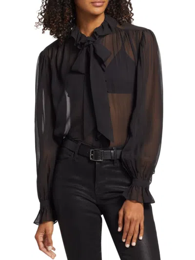 Frame Ruffled Button-up Silk Shirt In Noir