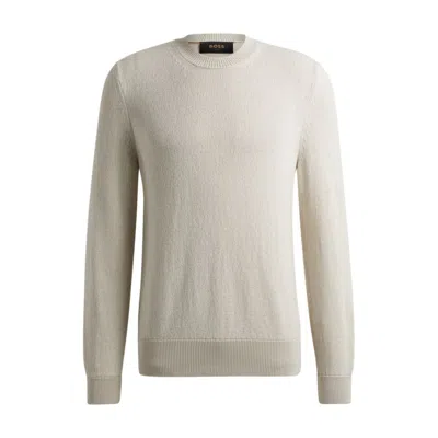 Hugo Boss Regular-fit Sweater In Boucl Silk With Ribbed Cuffs In White