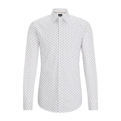 Hugo Boss Slim-fit Shirt In Printed Stretch Cotton In White
