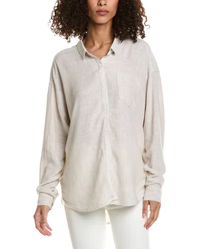 Splendid Button-down Linen-blend Shirt In Grey