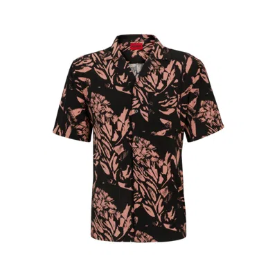 Hugo Relaxed-fit Shirt In Abstract-print Canvas In Light Red