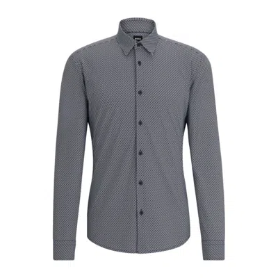 Hugo Boss Slim-fit Shirt In Printed Performance-stretch Fabric In Black
