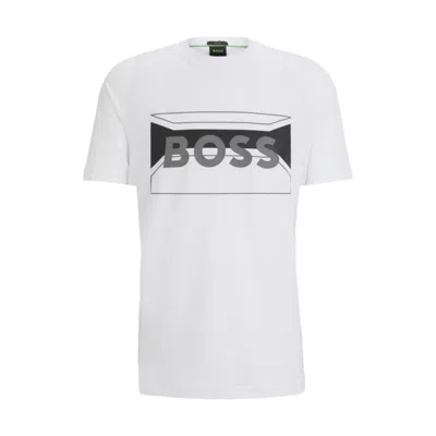 Hugo Boss Cotton-blend Regular-fit T-shirt With Logo Artwork In White